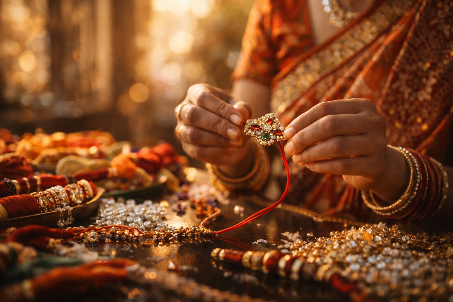 Swastik artisans crafting rakhi